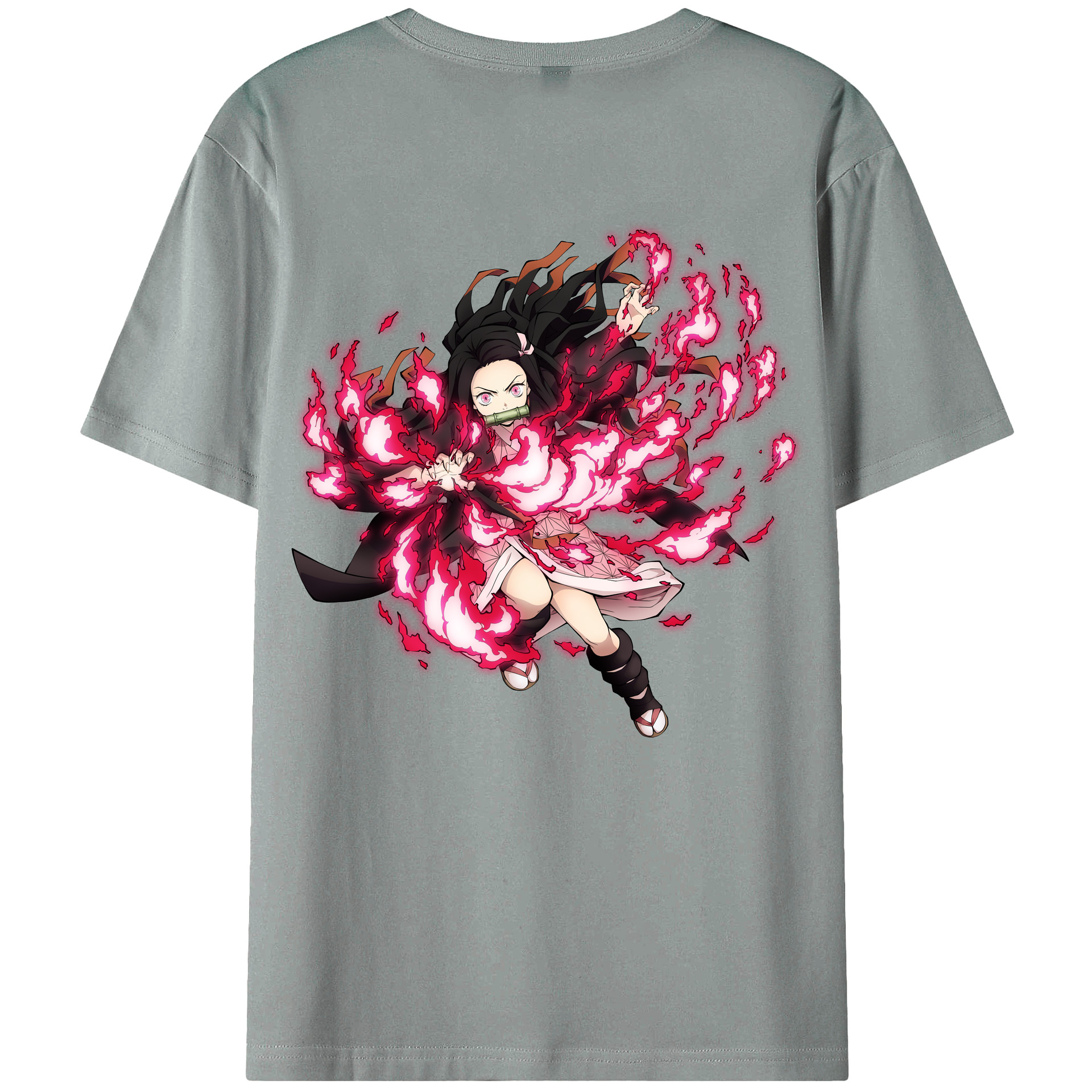 （画像用） 鬼滅の刃（きめつのやいば）竈門 禰󠄀豆子／かまど ねずこ Kamado Nezuko 綿100％ メンズ半袖Tシャツ（バックプリント） 通気性